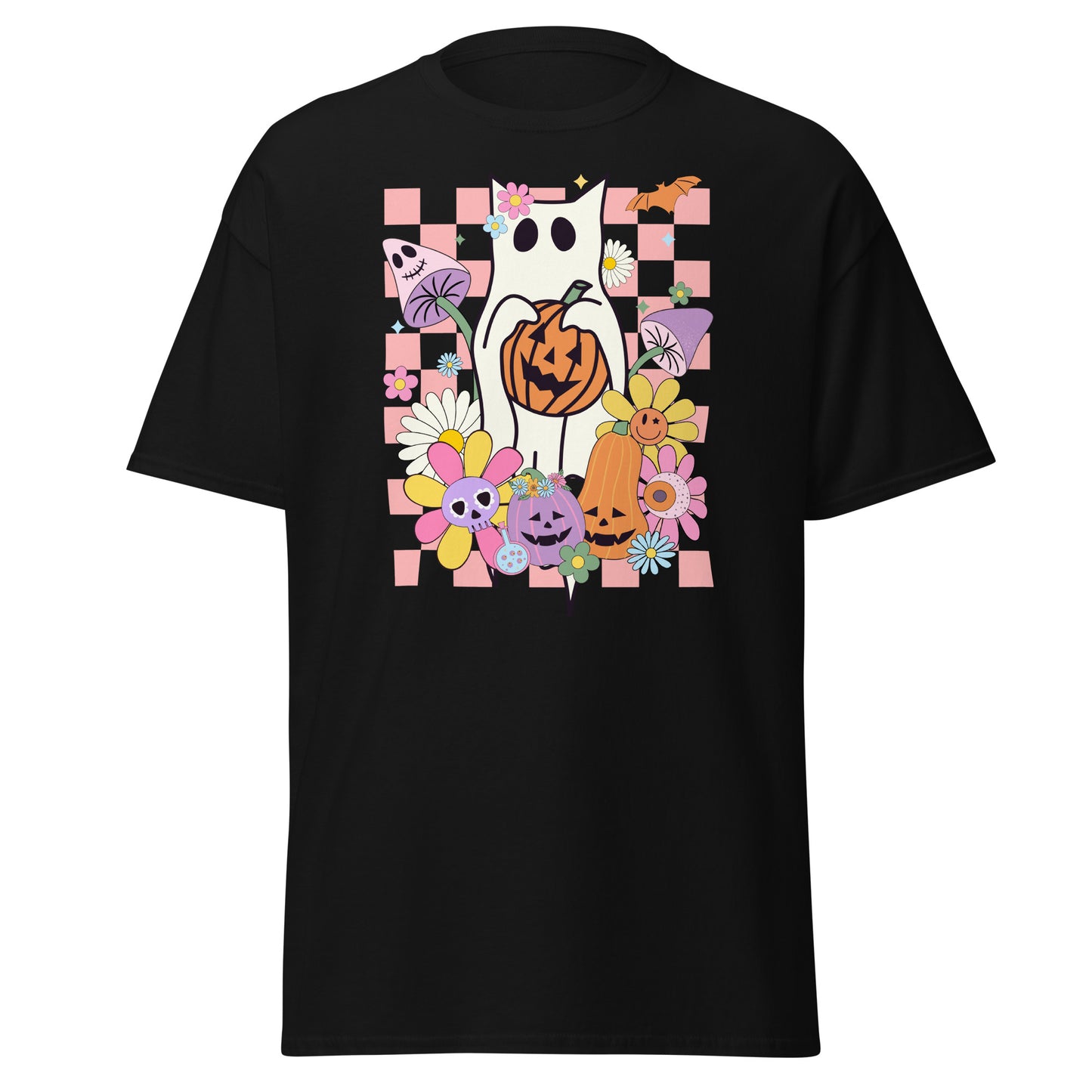 Feline Spirits Unleashed Style T-Shirt – Geisterkatze kariert – Halloween