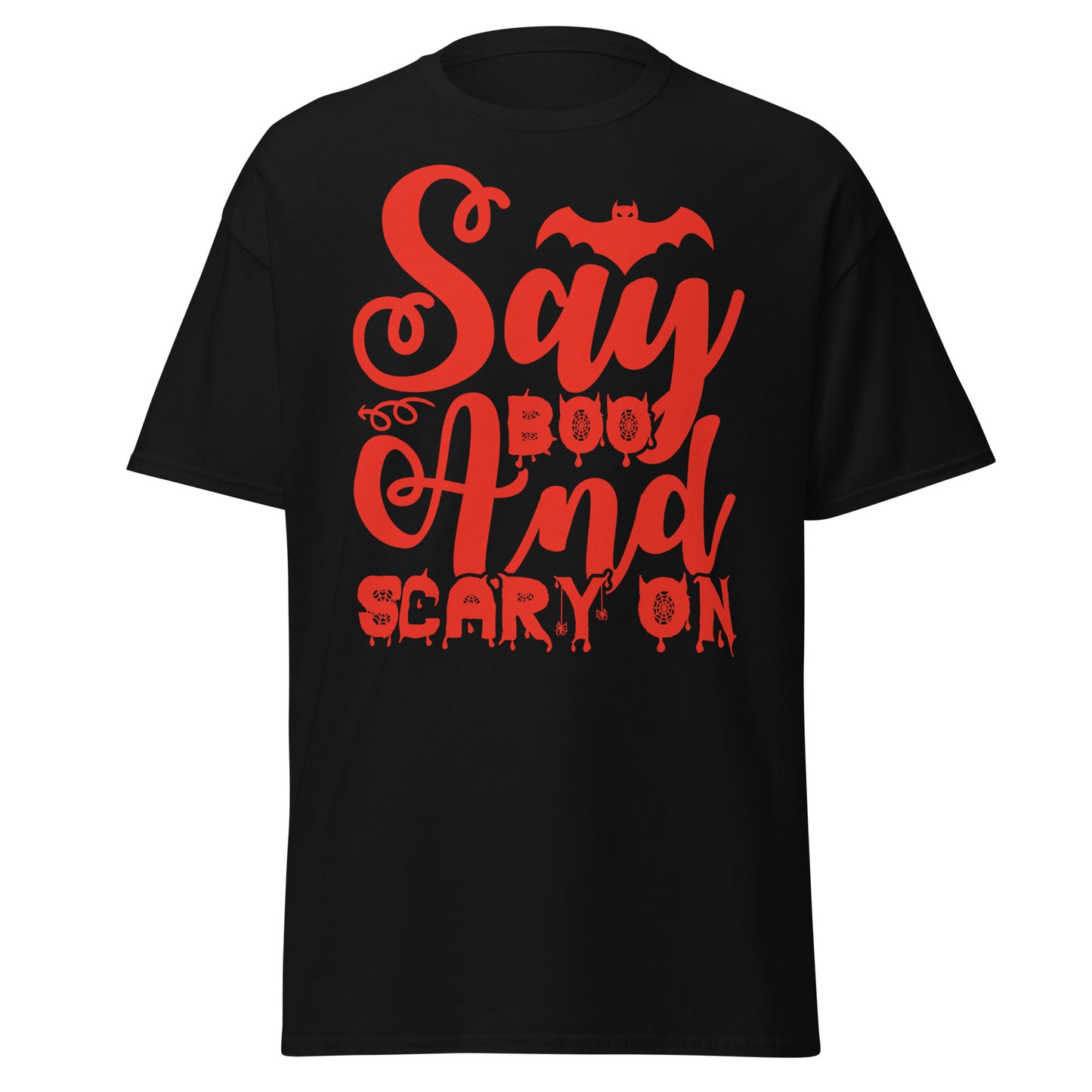 Say Boo And Scary On, weiches T-Shirt aus schwerer Baumwolle im Halloween-Design