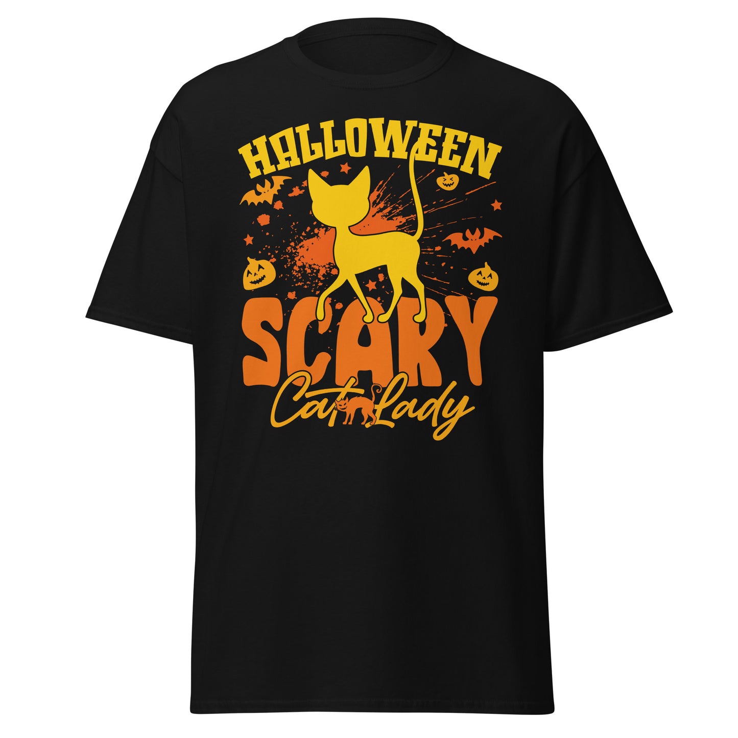 Scary cat lady, camiseta de algodón pesado de estilo suave con diseño de Halloween