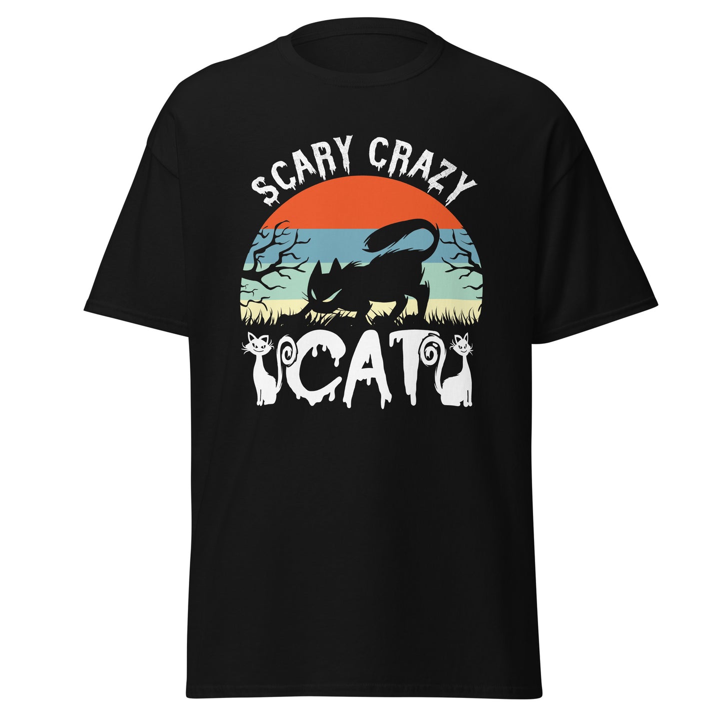 Scary Crazy Cat, camiseta de algodón pesado de estilo suave con diseño de Halloween