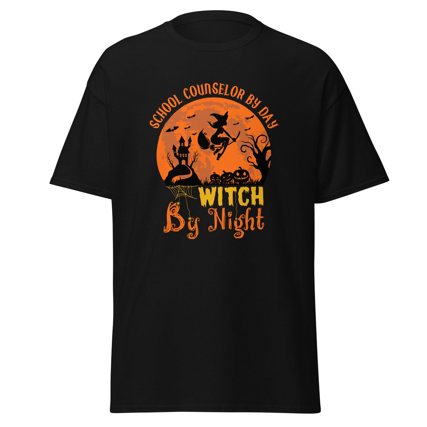 Schulberater bei Tag, Hexe bei Nacht, Halloween-Design, weiches T-Shirt aus schwerer Baumwolle