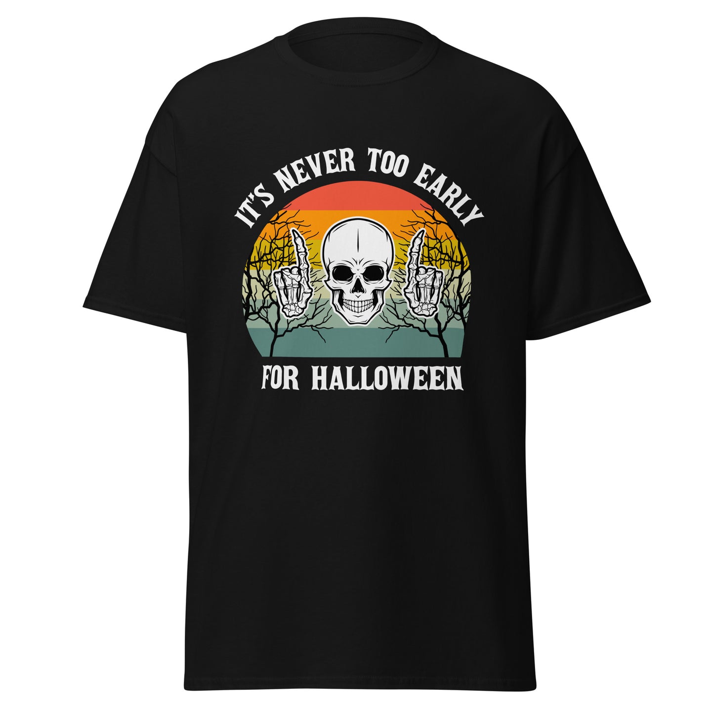 Totenkopf, es ist nie zu früh für Halloween-Design, weiches T-Shirt aus schwerer Baumwolle