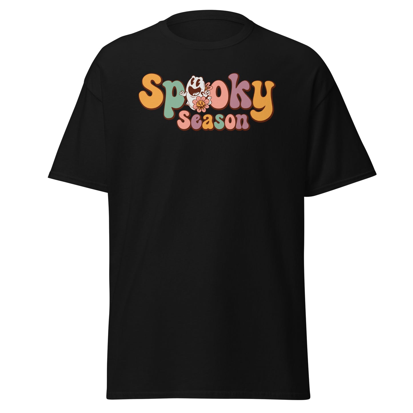 Temporada espeluznante, fantasma de Halloween, diseño de Halloween Camiseta de algodón pesado de estilo suave