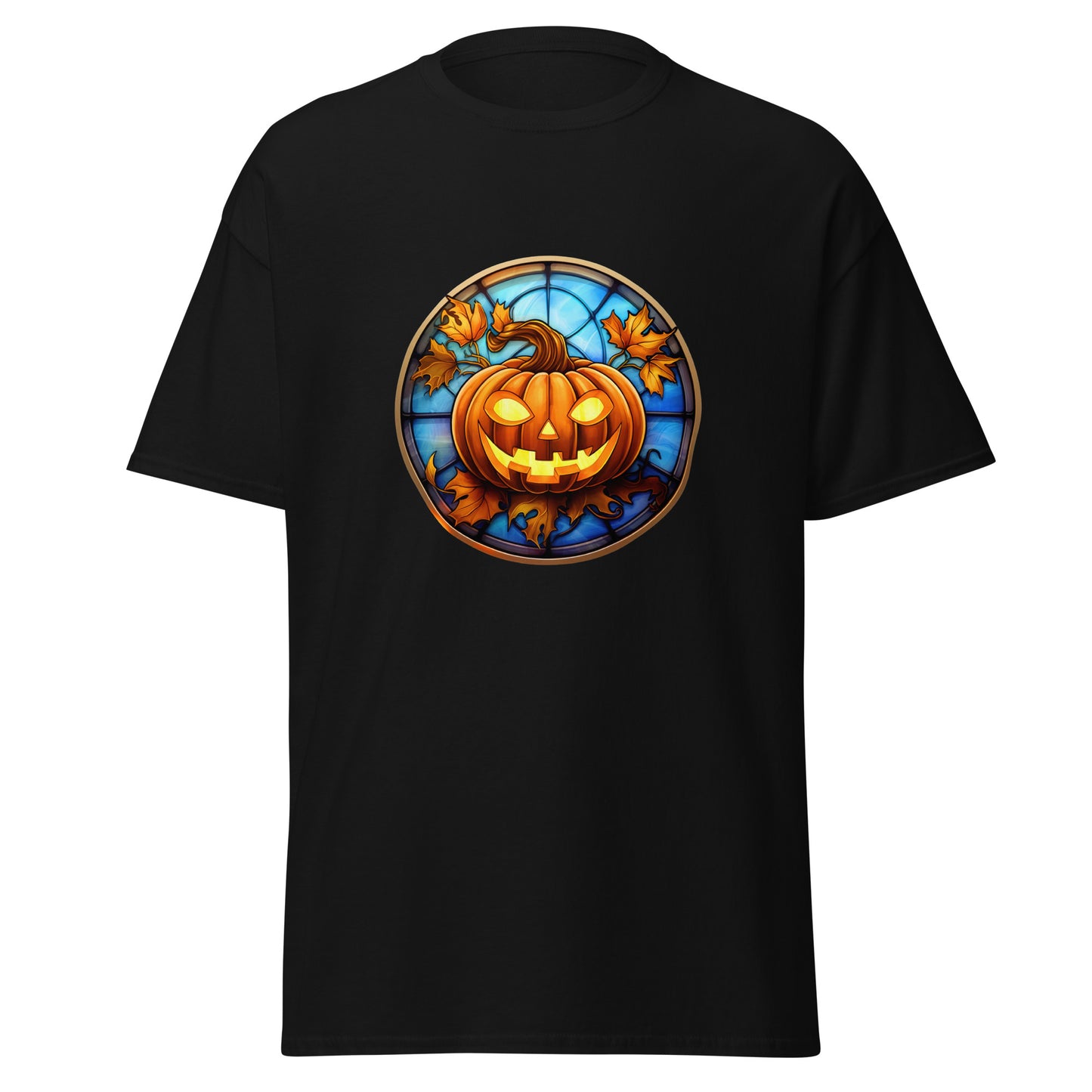 Buntglas-Halloween-Kürbis, Halloween-Design, weicher Stil, schweres Baumwoll-T-Shirt