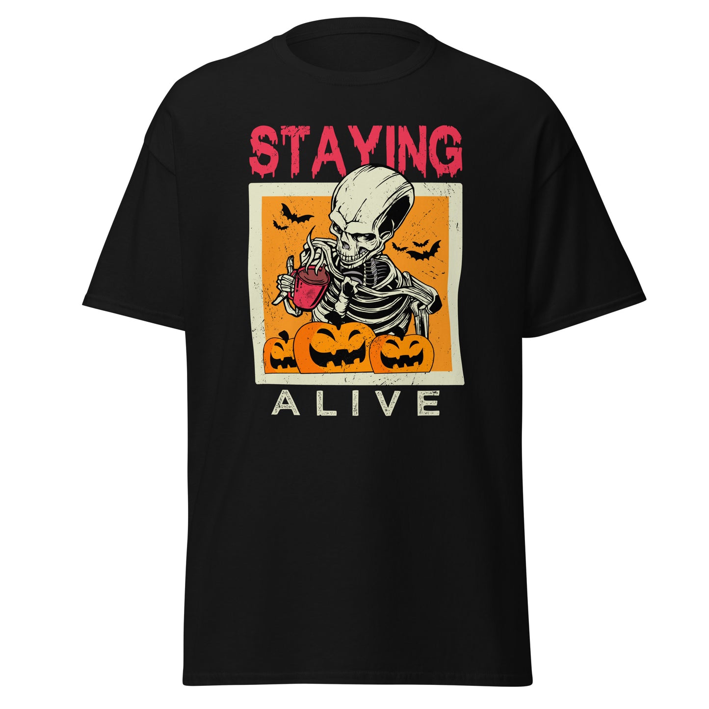 Staying Alive On Halloween, camiseta de algodón pesado de estilo suave con diseño de Halloween