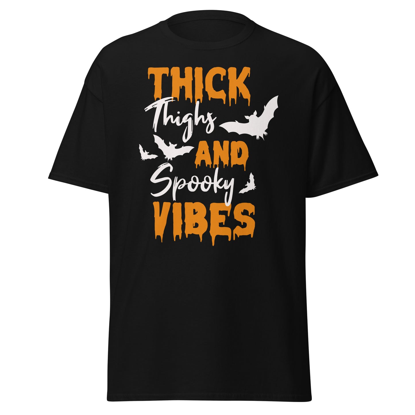 Dicke Oberschenkel und gruselige Vibes, weiches T-Shirt aus schwerer Baumwolle im Halloween-Design