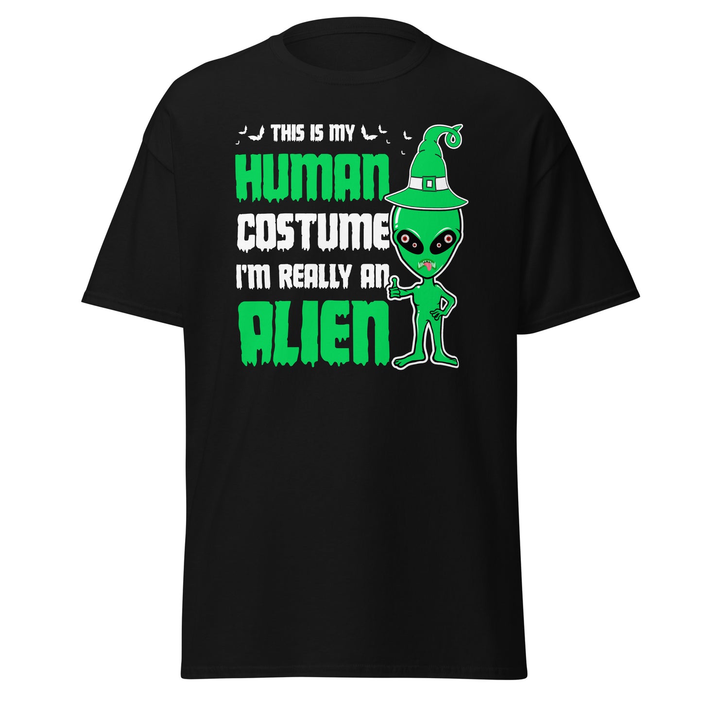 Este es mi disfraz humano, soy realmente un extraterrestre, diseño de Halloween, camiseta de algodón pesado de estilo suave