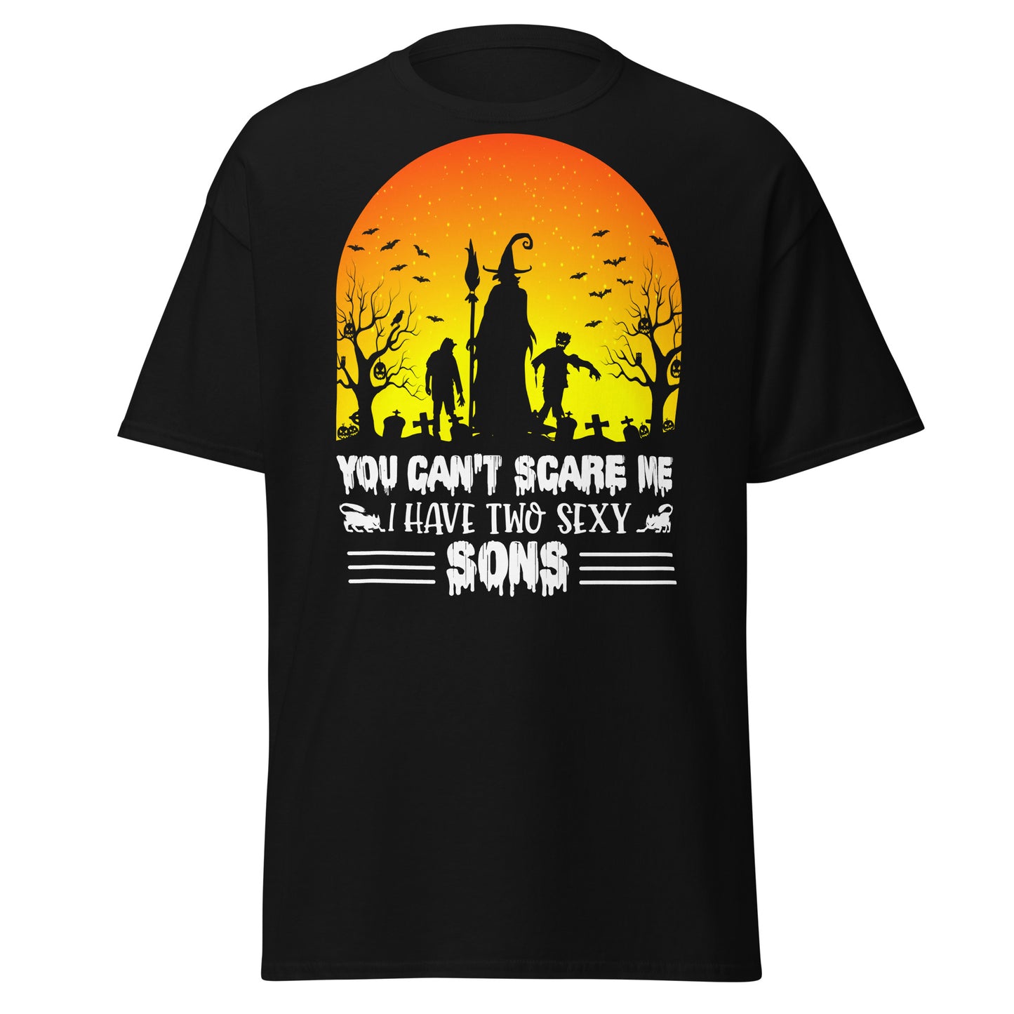 Du kannst mir keine Angst machen, ich habe zwei sexy Söhne, weiches T-Shirt aus schwerer Baumwolle im Halloween-Design