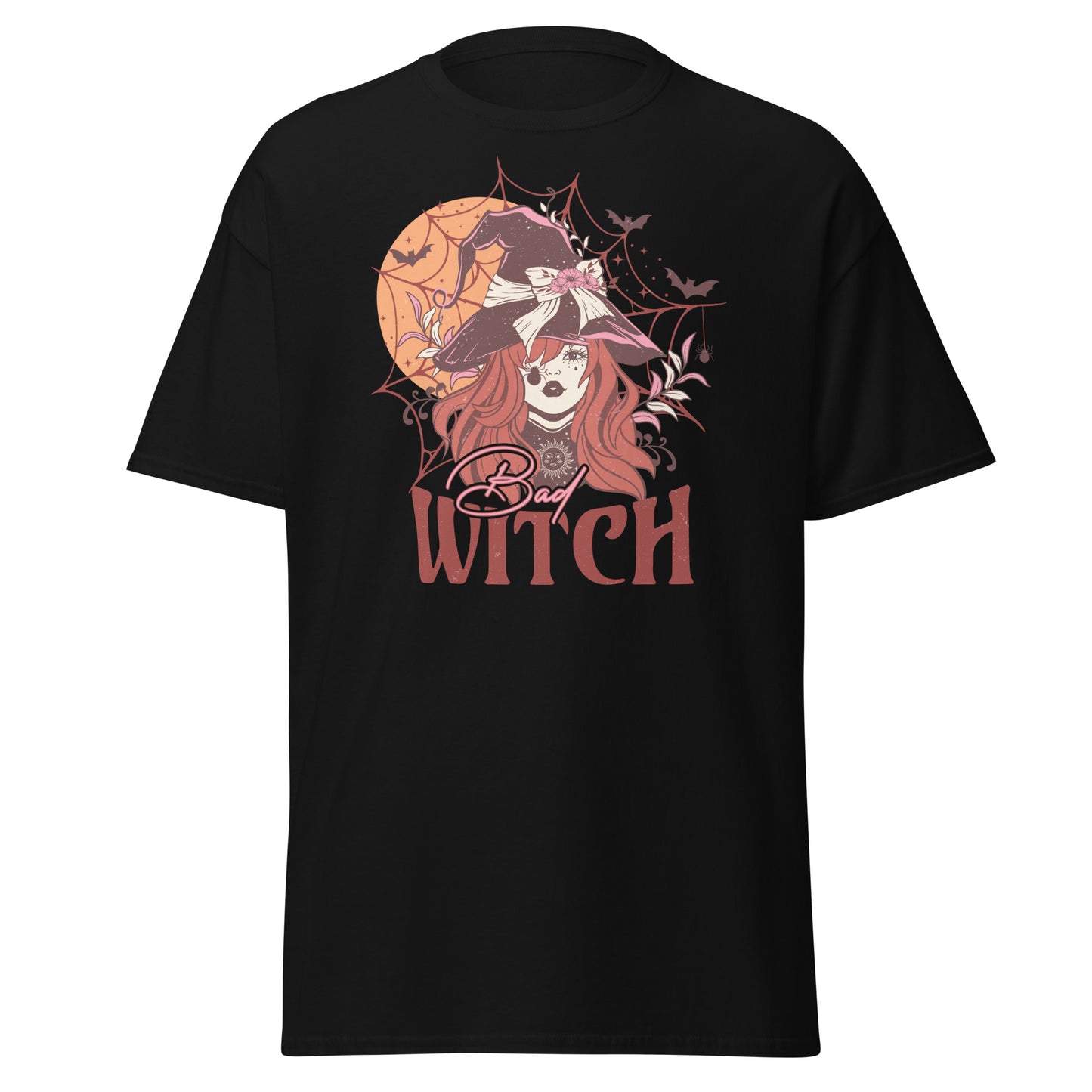 Spooky Elegance: Bad Witch with Moon & Spider Web Tee