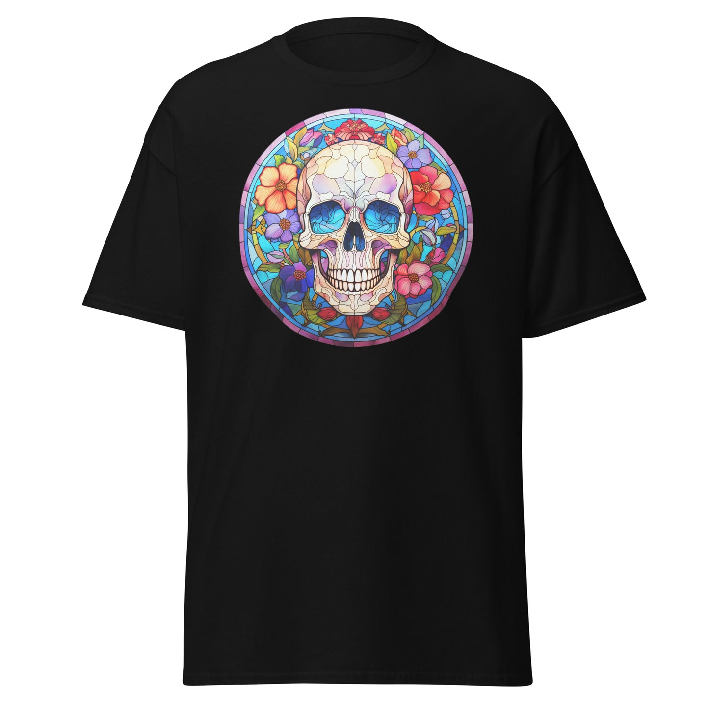 Elevate Spooky Vibes: Skull Stained Glass Tee