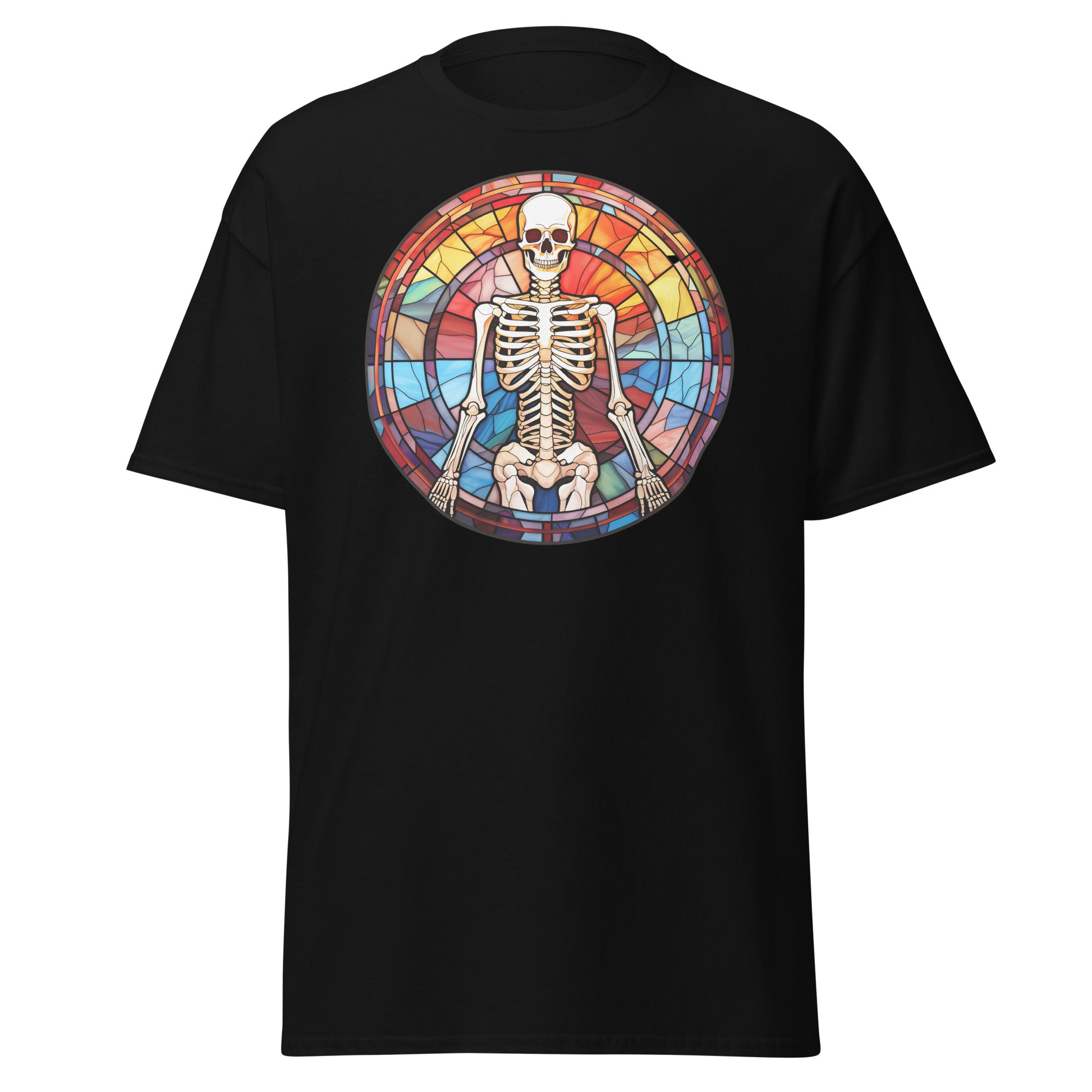 Elevate Spooky Vibes: Skull Stained Glass Tee Shirt