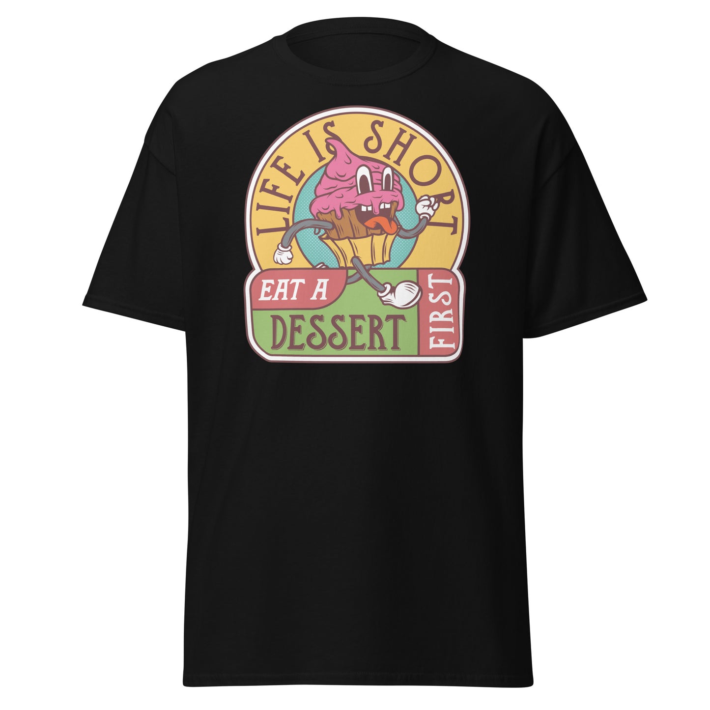 Das Leben ist kurz: Iss zuerst ein Dessert, weiches T-Shirt aus schwerer Baumwolle im Halloween-Design