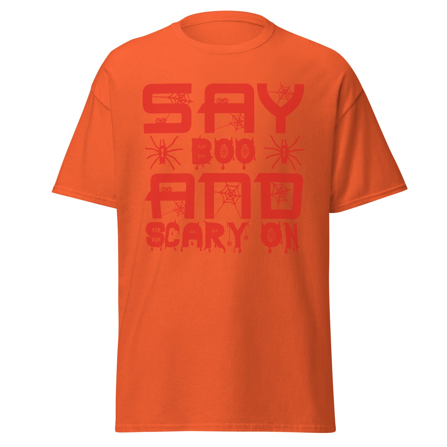 Say Boo And Scary On, weiches T-Shirt aus schwerer Baumwolle im Halloween-Design