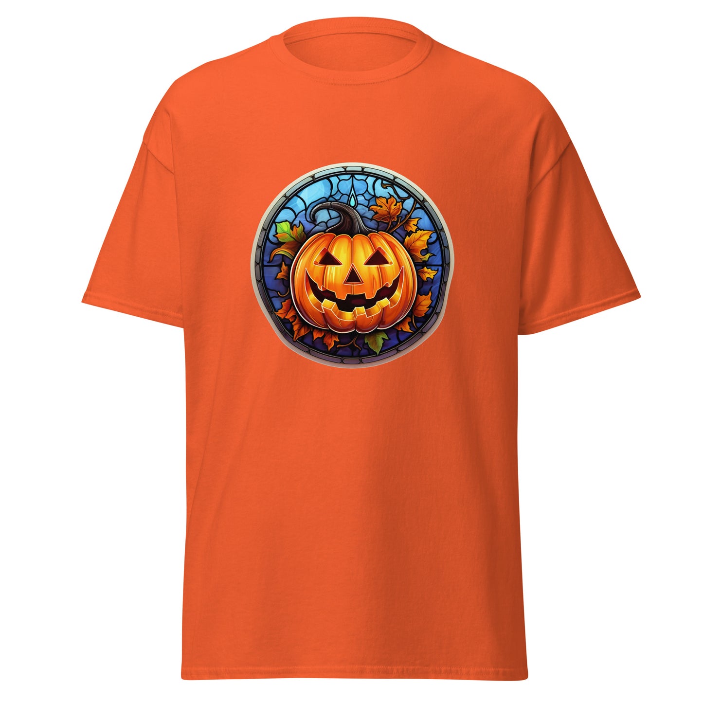 Vidrieras Calabaza de Halloween, Diseño de Halloween Camiseta de algodón pesado de estilo suave