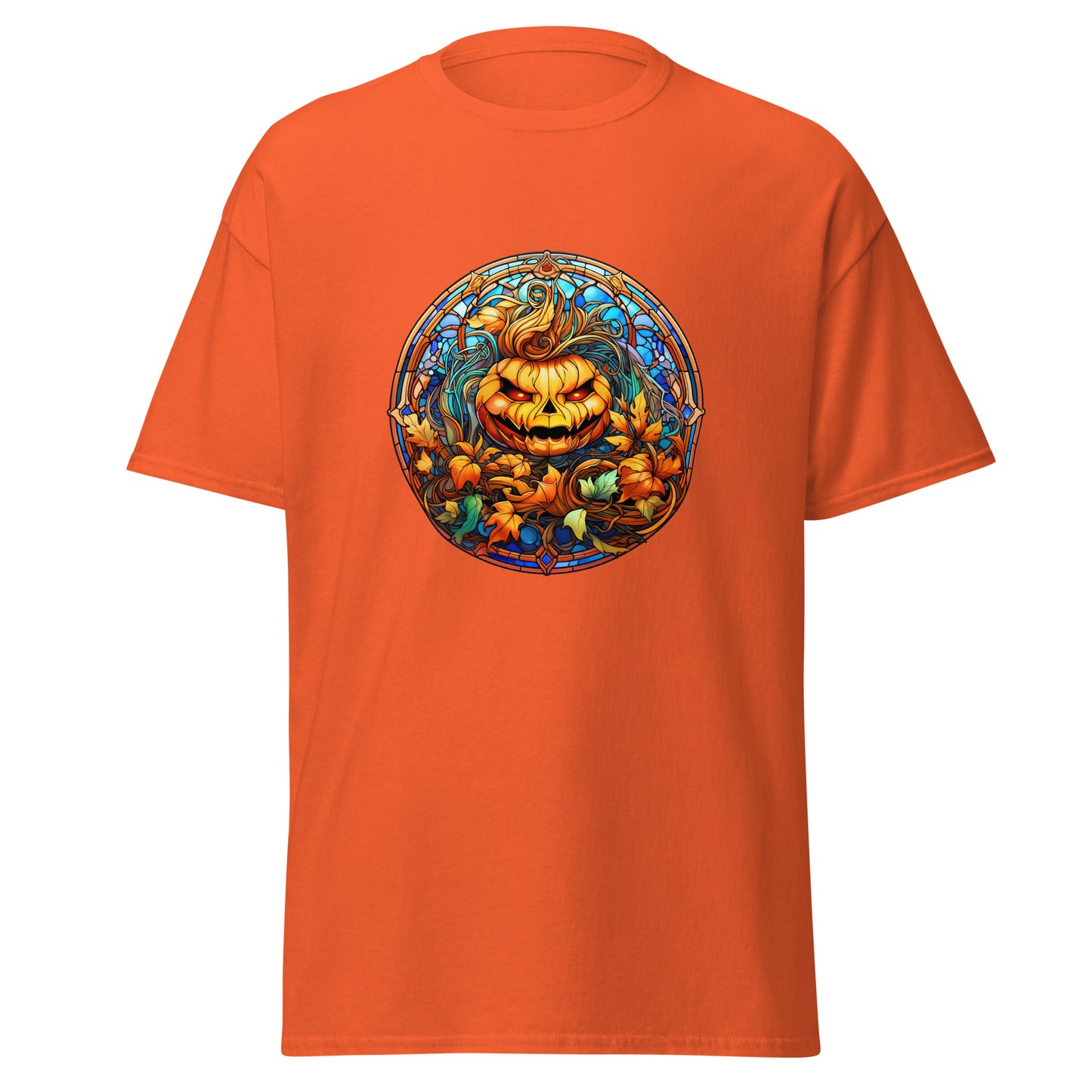 Buntglas-Halloween-Kürbis, Halloween-Design, weicher Stil, schweres Baumwoll-T-Shirt