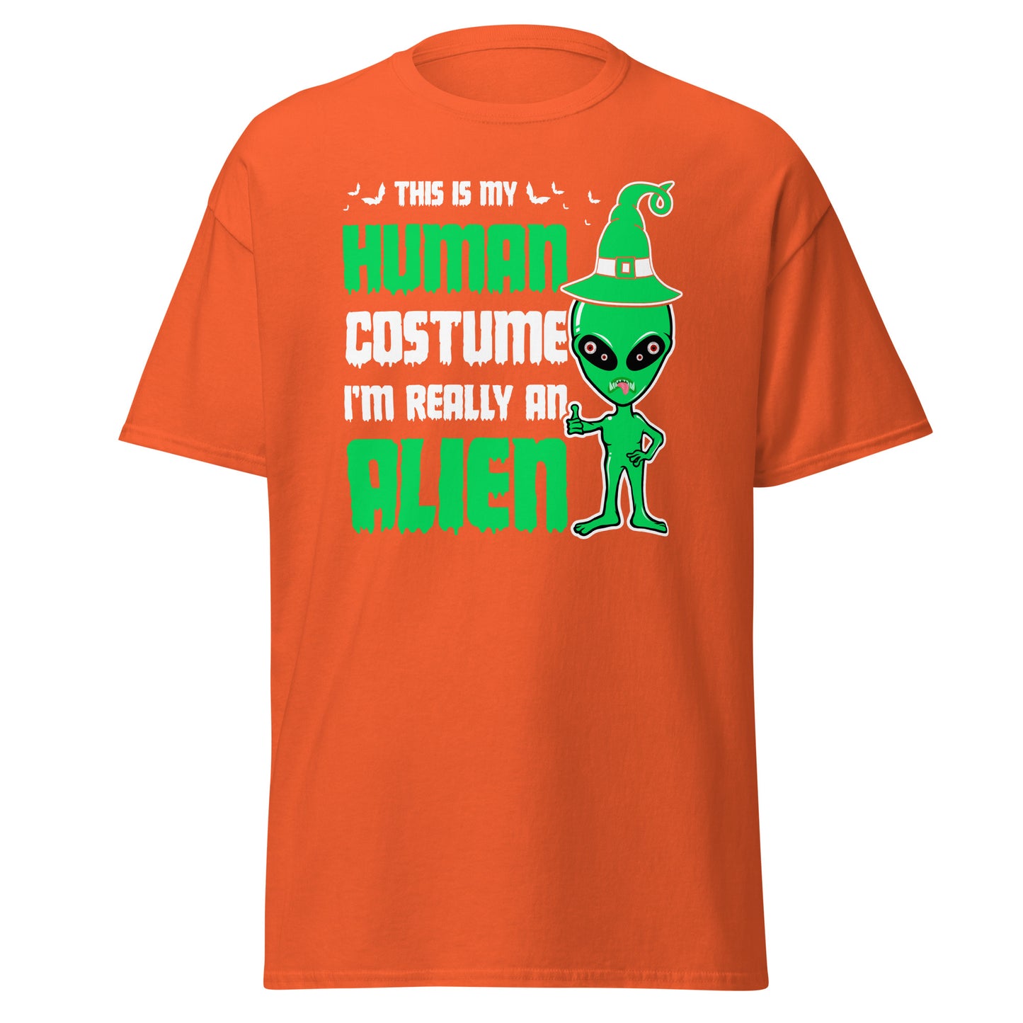 Este es mi disfraz humano, soy realmente un extraterrestre, diseño de Halloween, camiseta de algodón pesado de estilo suave