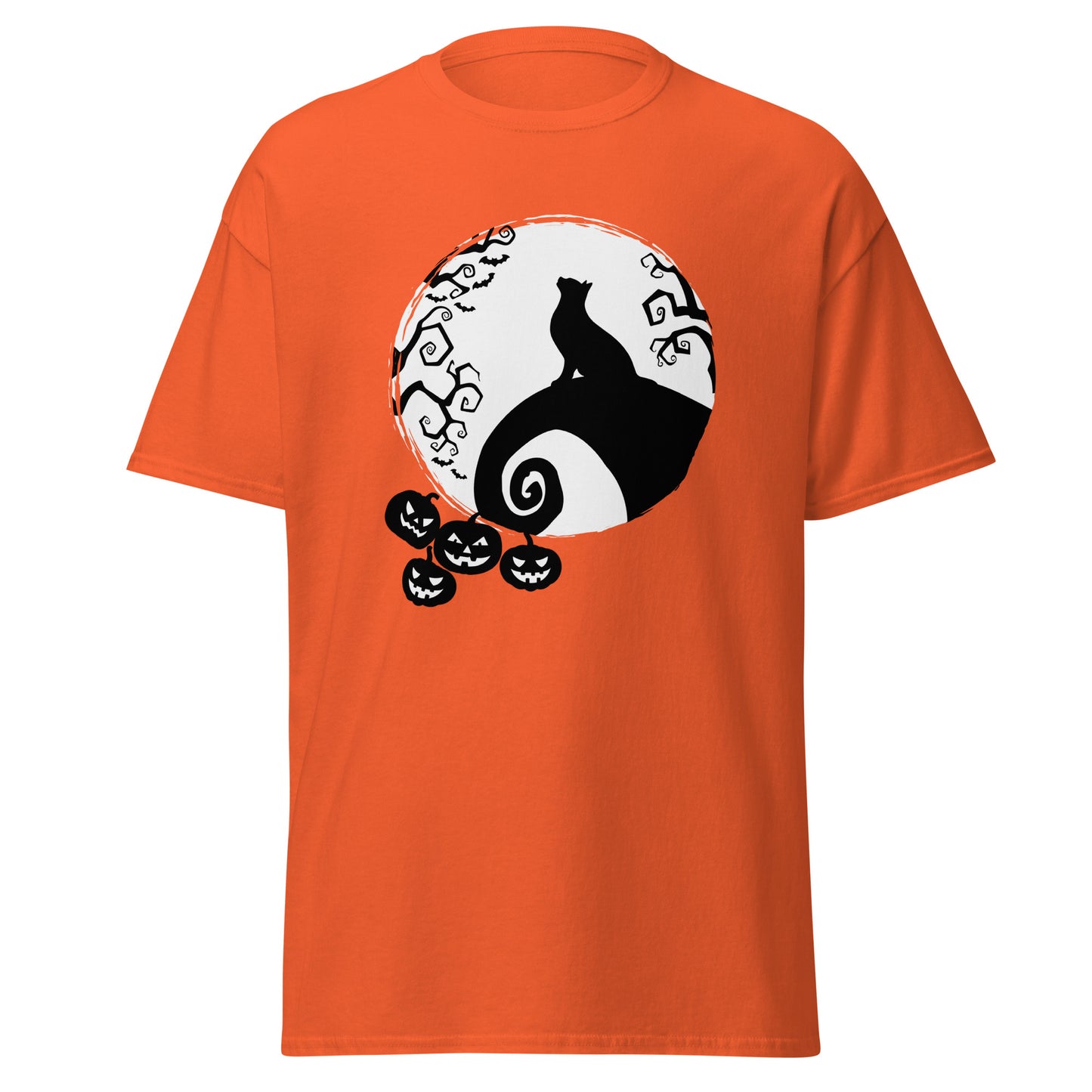 Top Katze und Mond, Halloween-Design, weiches T-Shirt aus schwerer Baumwolle