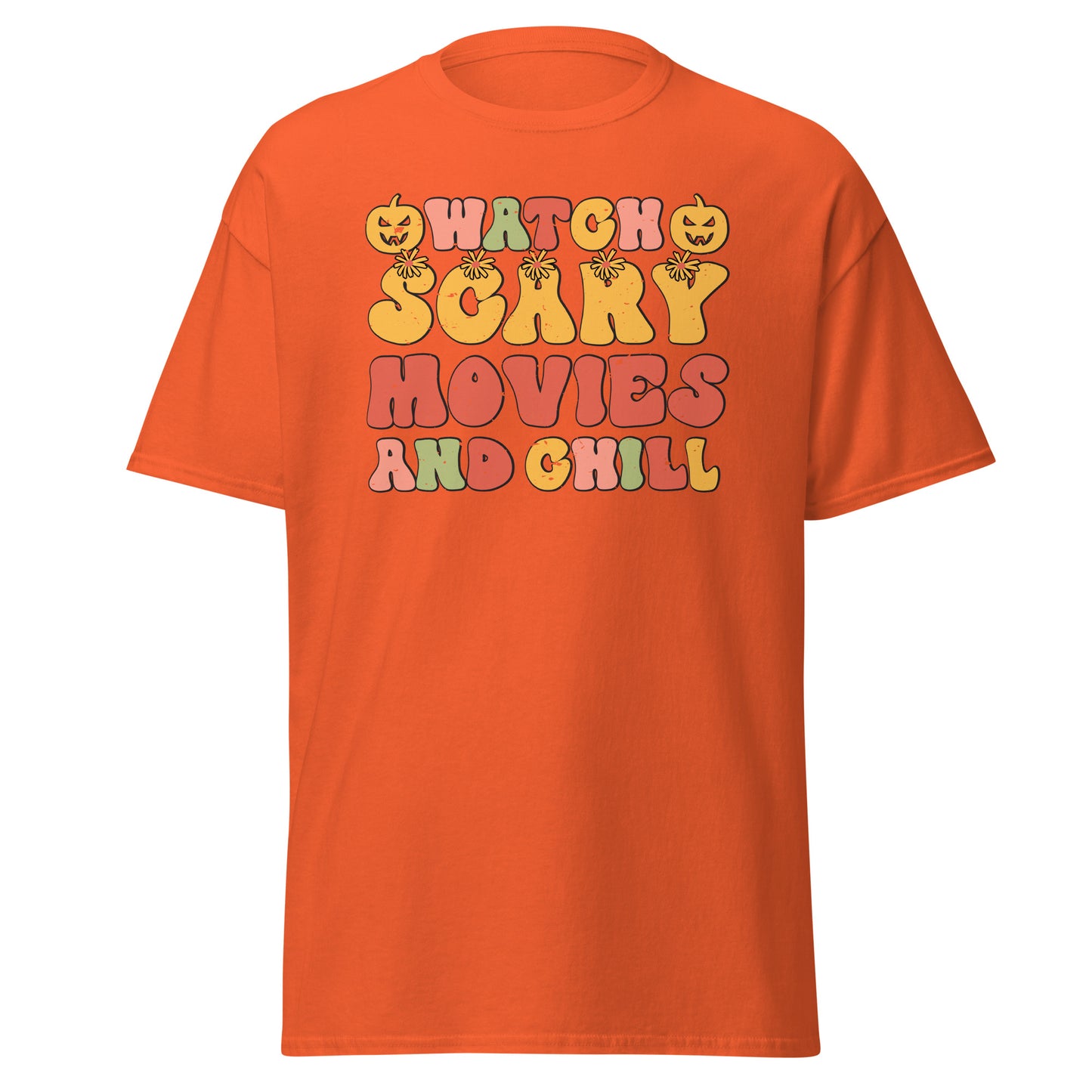 Whatch Scary Movies &amp; Chill, Halloween-Design, weiches T-Shirt aus schwerer Baumwolle