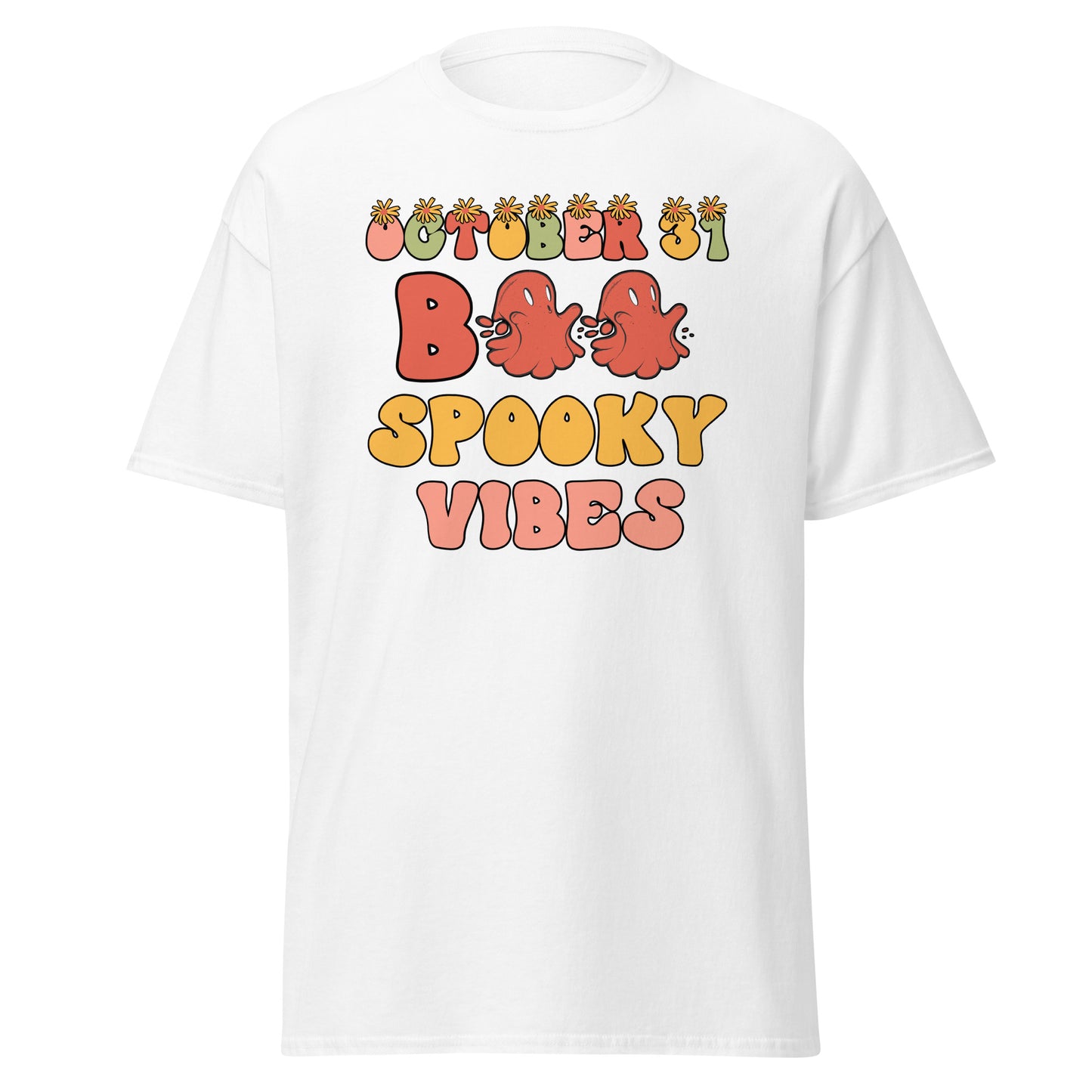 31. Oktober Boo Spooky Vibes, Halloween-Design, weiches T-Shirt aus schwerer Baumwolle