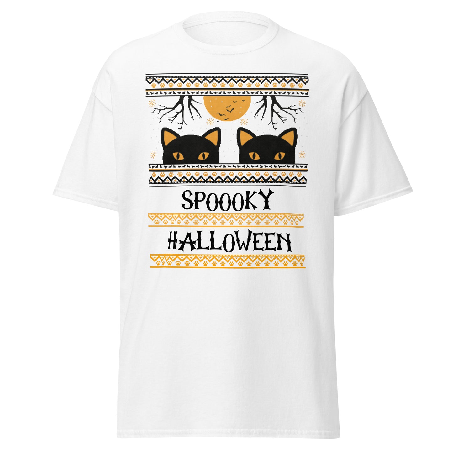 Suéter feo de Halloween con gatos espeluznantes de Halloween, camiseta de algodón pesado de estilo suave con diseño de Halloween