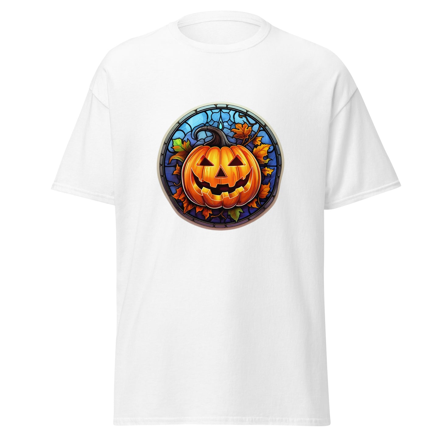 Buntglas-Halloween-Kürbis, Halloween-Design, weicher Stil, schweres Baumwoll-T-Shirt