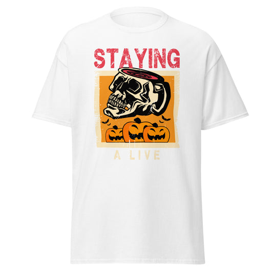 Stayng A Live, camiseta de algodón pesado de estilo suave con diseño de Halloween