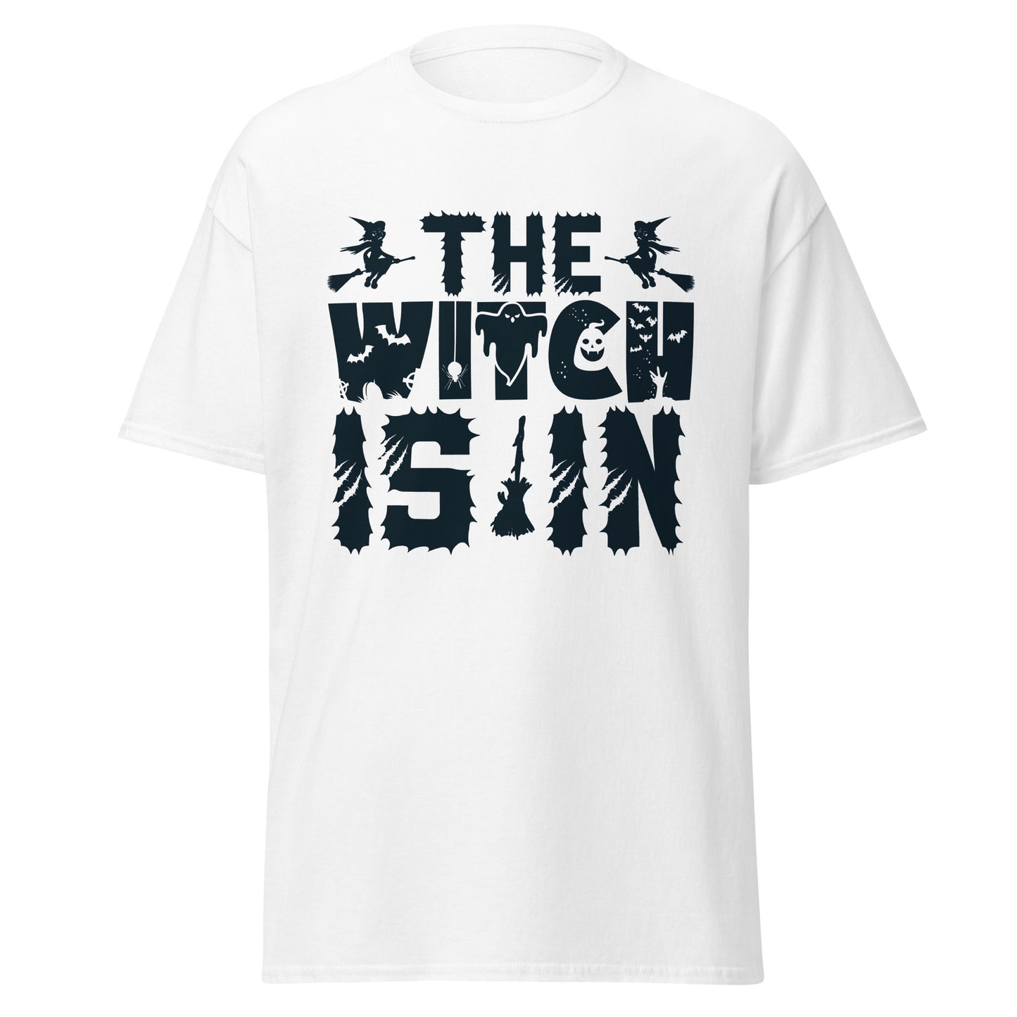 Die Hexe ist da, Halloween-Design, weiches T-Shirt aus schwerer Baumwolle