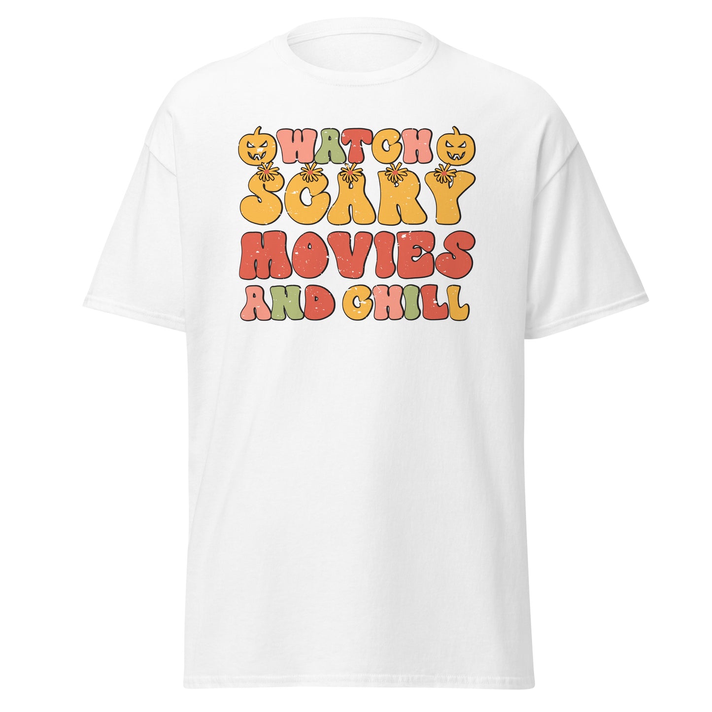 Whatch Scary Movies &amp; Chill, Camiseta de algodón pesado con diseño de Halloween, estilo suave