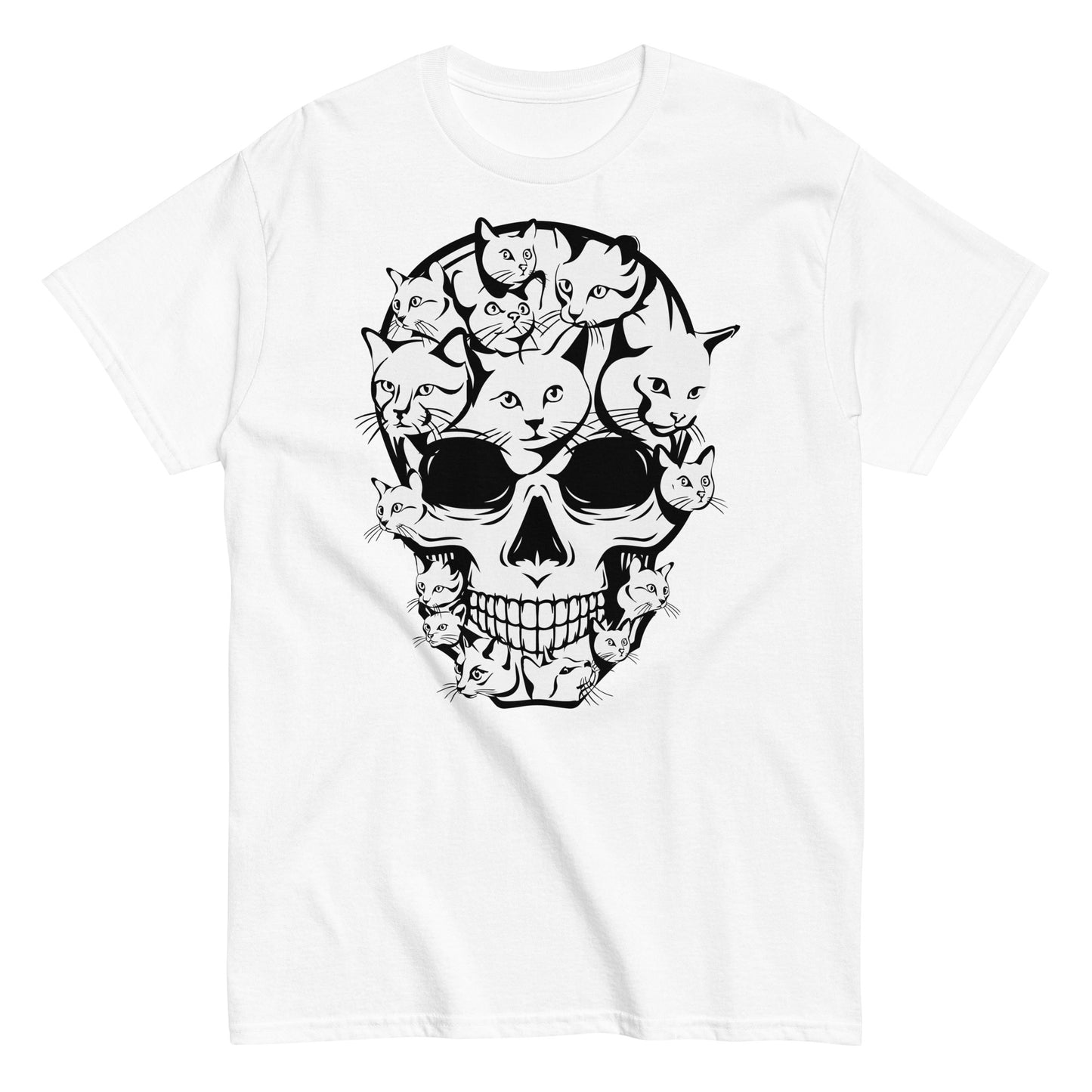 Whiskers and Chills: Funny Cat Skull T-Shirt - Embrace Halloween Vibes