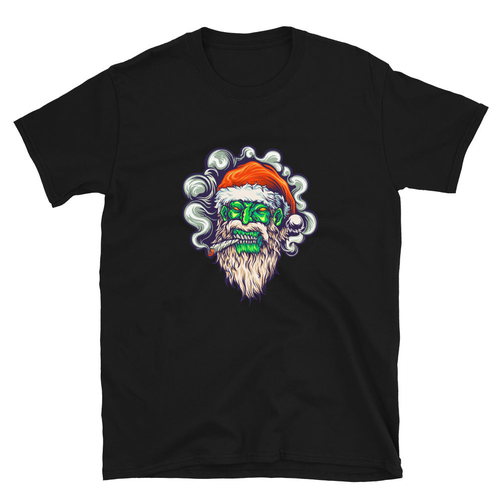 Zombie Skull Santa Claus Christmas Cannabis Smoking Fit Unisex Softstyle T-Shirt