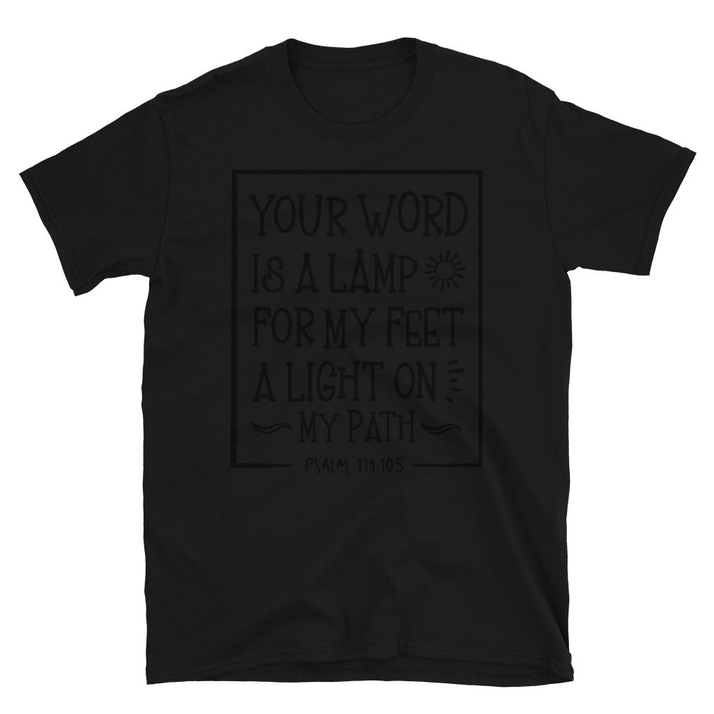 Tu palabra es una lámpara para mis pies, una luz en mi camino, camiseta unisex de estilo suave