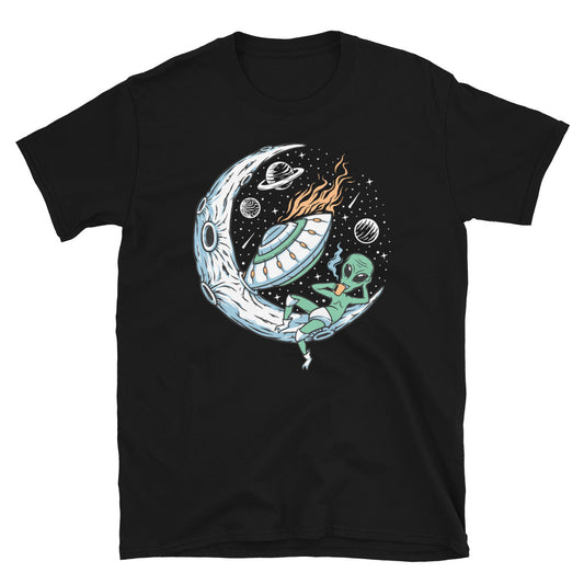 Drink Coffee on the Moon with the Alien - Fit Unisex Softstyle T-Shirt