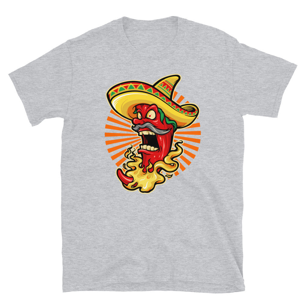 Mexikanisches Red Hot Chili Pepper mit Hutsymbol Mascot Fit Unisex Softstyle T-Shirt