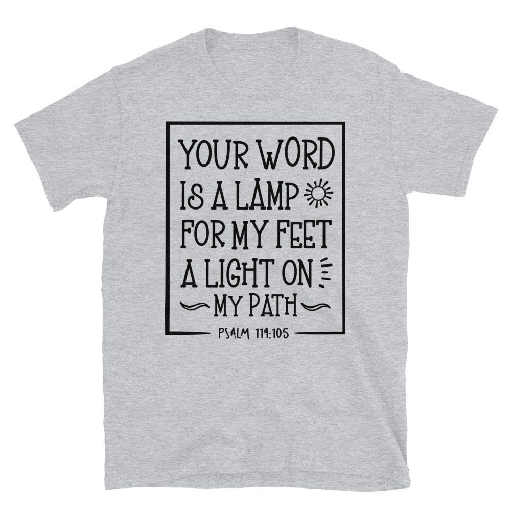 Tu palabra es una lámpara para mis pies, una luz en mi camino, camiseta unisex de estilo suave