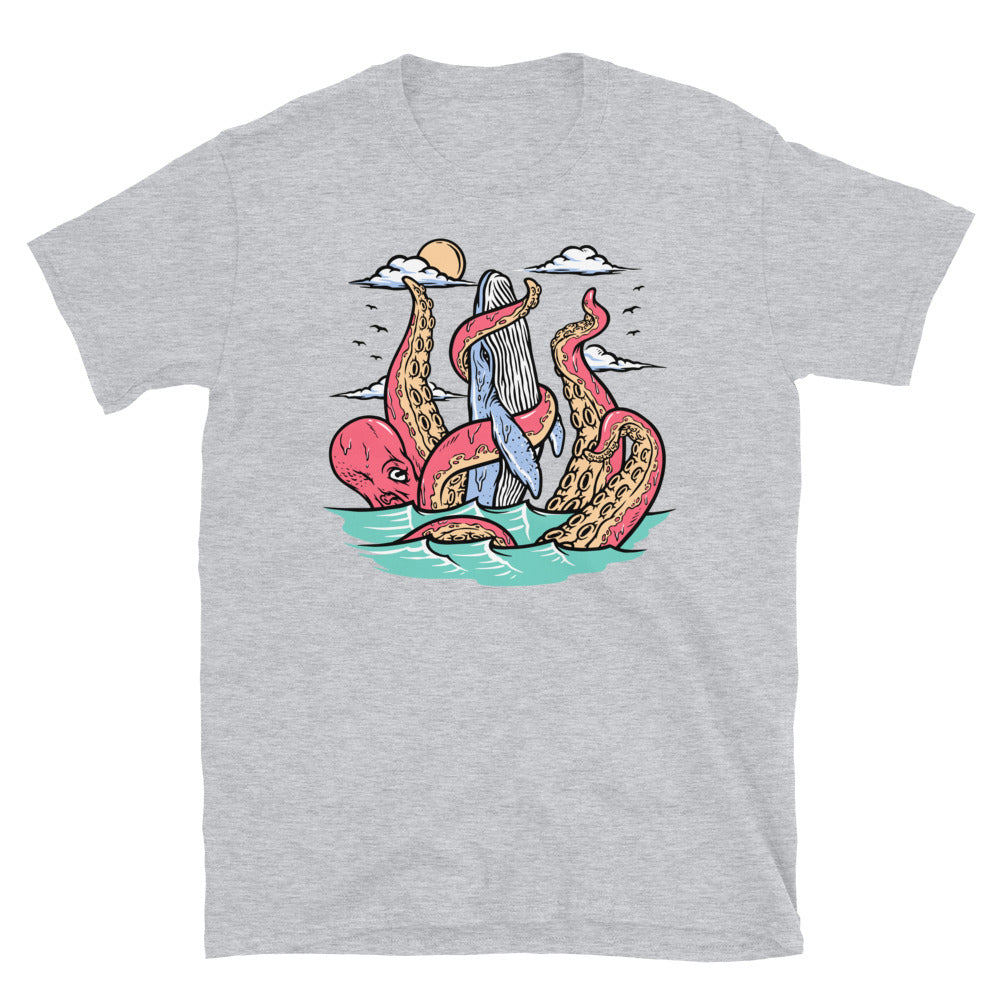 Giant Octopus Attacks Whales - Fit Unisex Softstyle T-Shirt