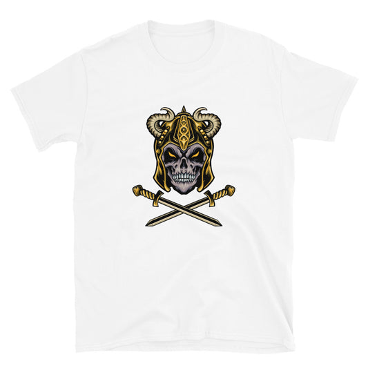 Viking Skull Warrior con Helm Blade Mascot Fit Camiseta unisex de estilo suave