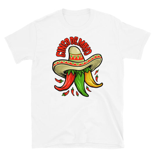 Logo Restaurant Cinco de Mayo Mexikanisches Chili-Maskottchen-Fit-Unisex-Softstyle-T-Shirt