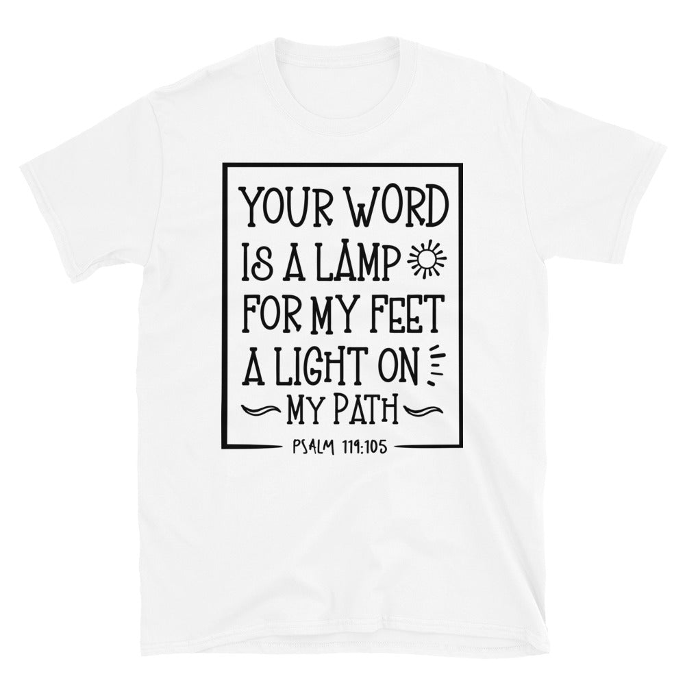 Tu palabra es una lámpara para mis pies, una luz en mi camino, camiseta unisex de estilo suave