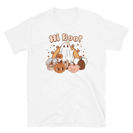 Cute Ghost Hi Boo! Retro Halloween Fit Unisex Soft style T-Shirt