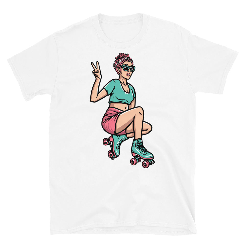 Young woman on roller skates Fit Unisex Softstyle T-Shirt