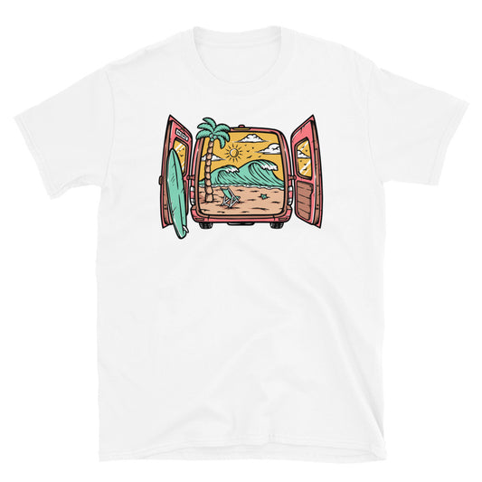 Beautiful Beach View in the Car - Fit Unisex Softstyle T-Shirt