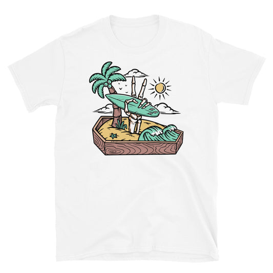 Schaffe Frieden am Strand. Passgenaues Unisex-Softstyle-T-Shirt